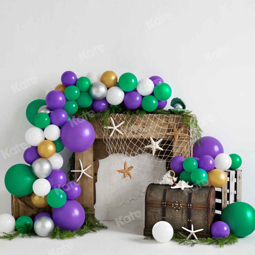 Zeemeermin Verjaardag Zomer Foto Achtergrond Ballon Ontworpen door Emetselch