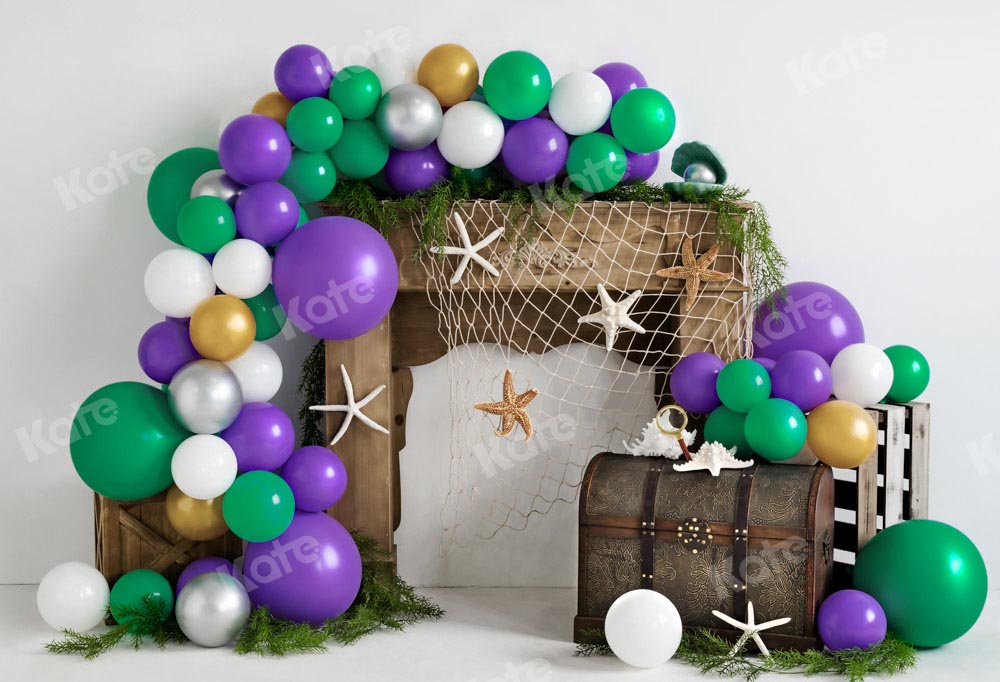 Zeemeermin Verjaardag Zomer Foto Achtergrond Ballon Ontworpen door Emetselch