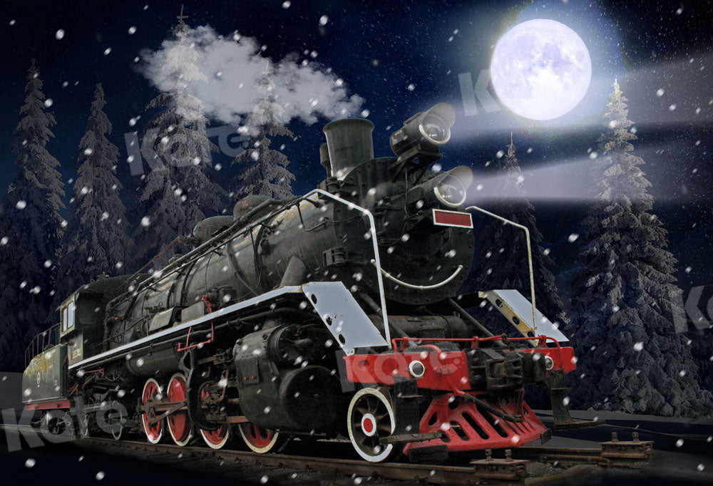 Maanlicht Sneeuwtrein Foto Achtergrond Ontworpen door Chain Photography