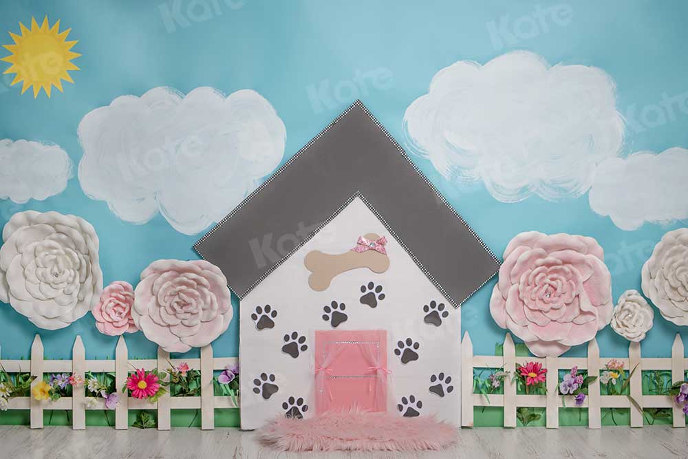 Kate Pet Park Railing with flowers Spring Children Backdrop for Photography Designed by Erin Larkins - Kate Backdrop