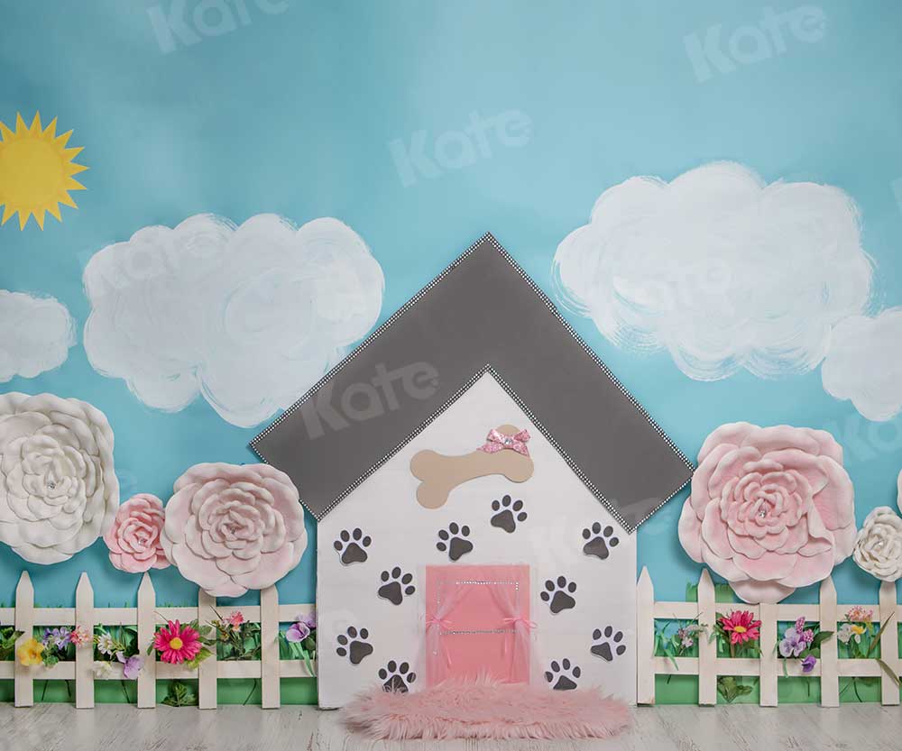 Kate Pet Park Railing with flowers Spring Children Backdrop for Photography Designed by Erin Larkins - Kate Backdrop
