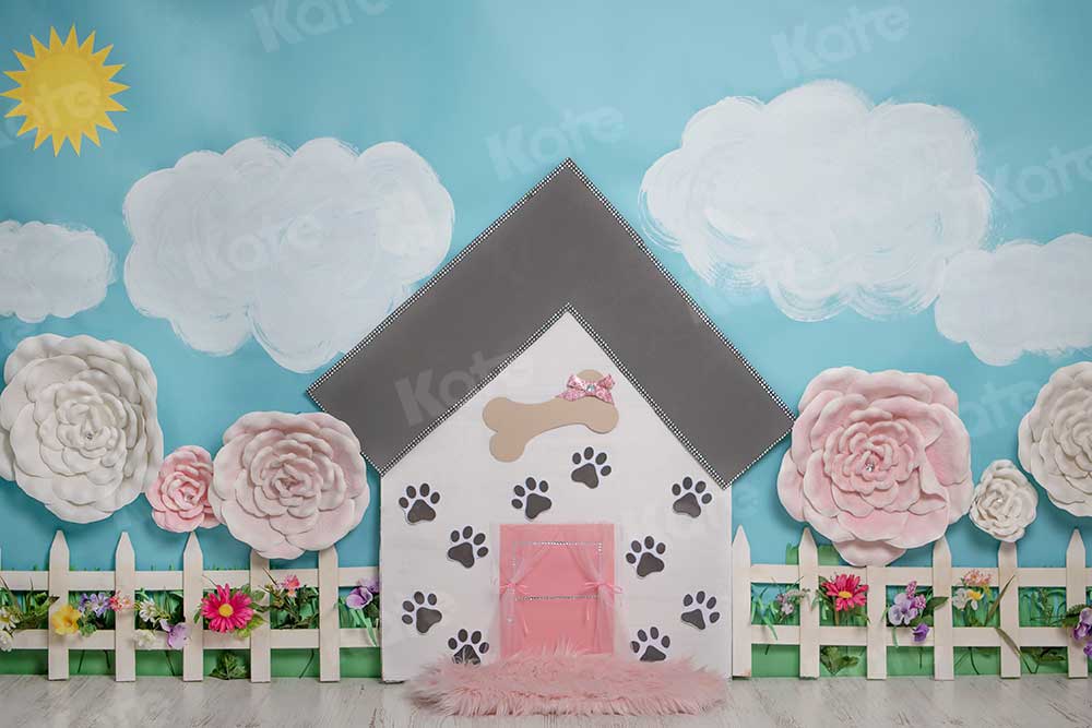 Kate Pet Park Railing with flowers Spring Children Backdrop for Photography Designed by Erin Larkins - Kate Backdrop