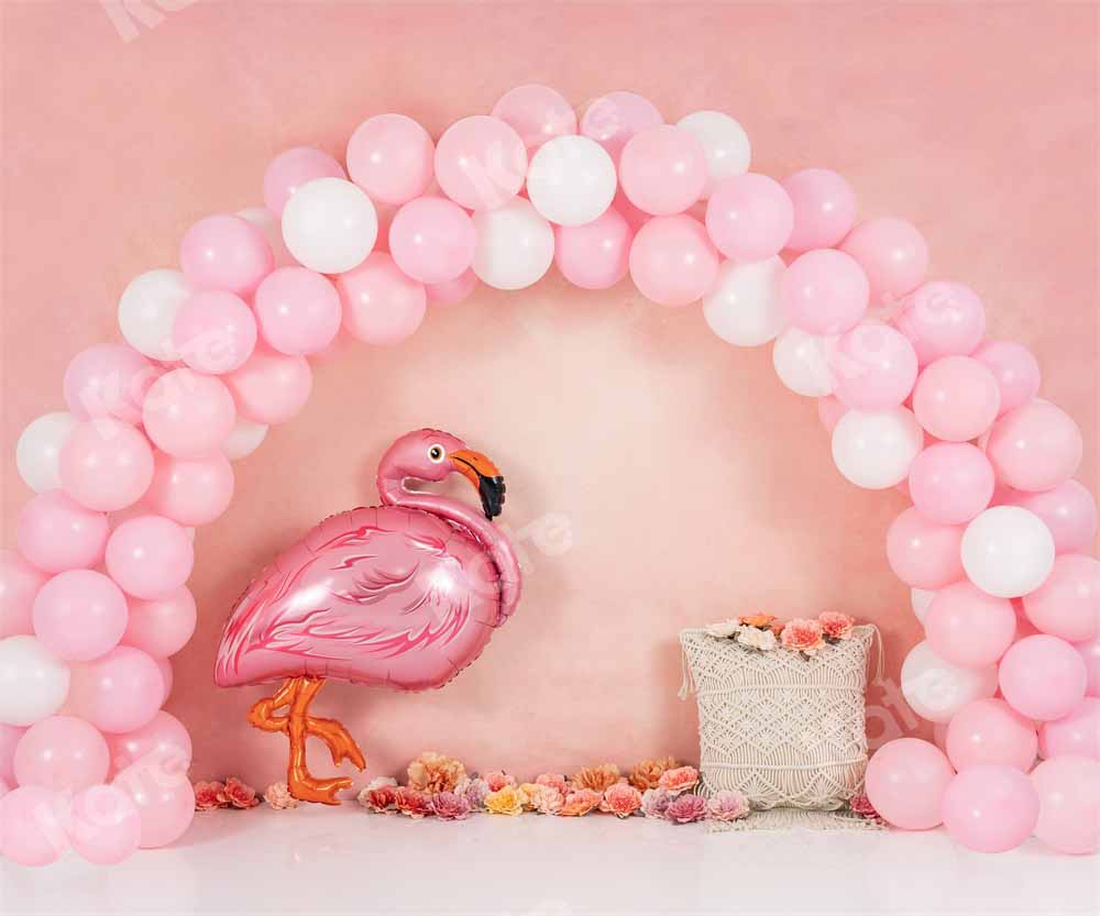 Kate Pink Flamingo Printed Backdrop Balloon Rainbow Designed by Emetselch