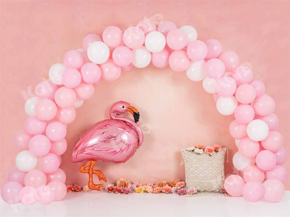 Kate Pink Flamingo Printed Backdrop Balloon Rainbow Designed by Emetselch
