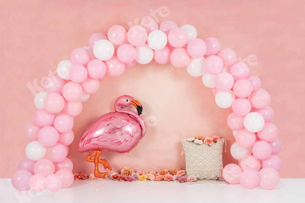 Kate Pink Flamingo Printed Backdrop Balloon Rainbow Designed by Emetselch