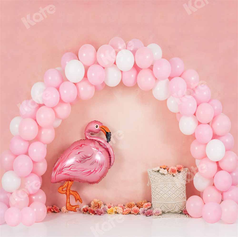 Kate Pink Flamingo Printed Backdrop Balloon Rainbow Designed by Emetselch