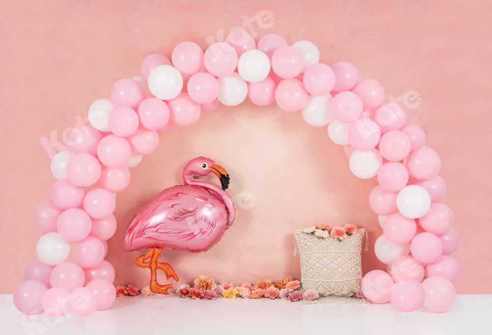 Kate Pink Flamingo Printed Backdrop Balloon Rainbow Designed by Emetselch