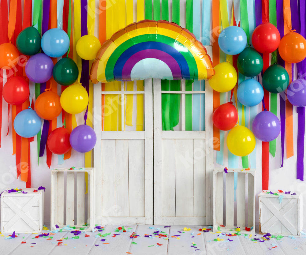 Sfondo con palloncini arcobaleno per festa di compleanno progettato da Emetselch