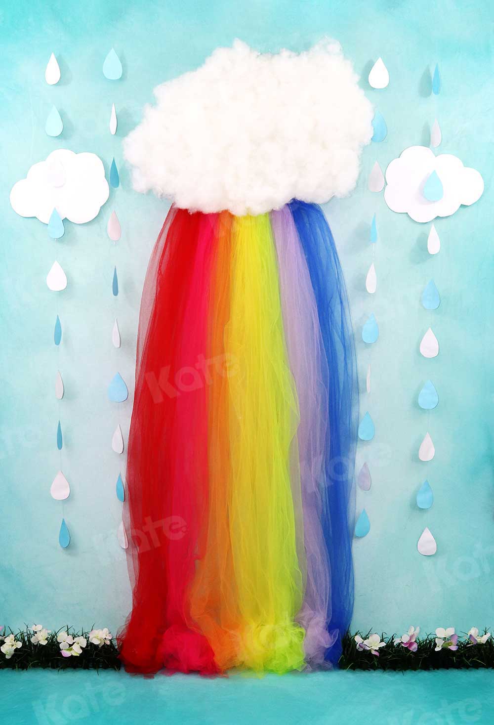 Kate Rainy Spring Rainbow Flowers Children Backdrop Designed by Leann West - Kate Backdrop