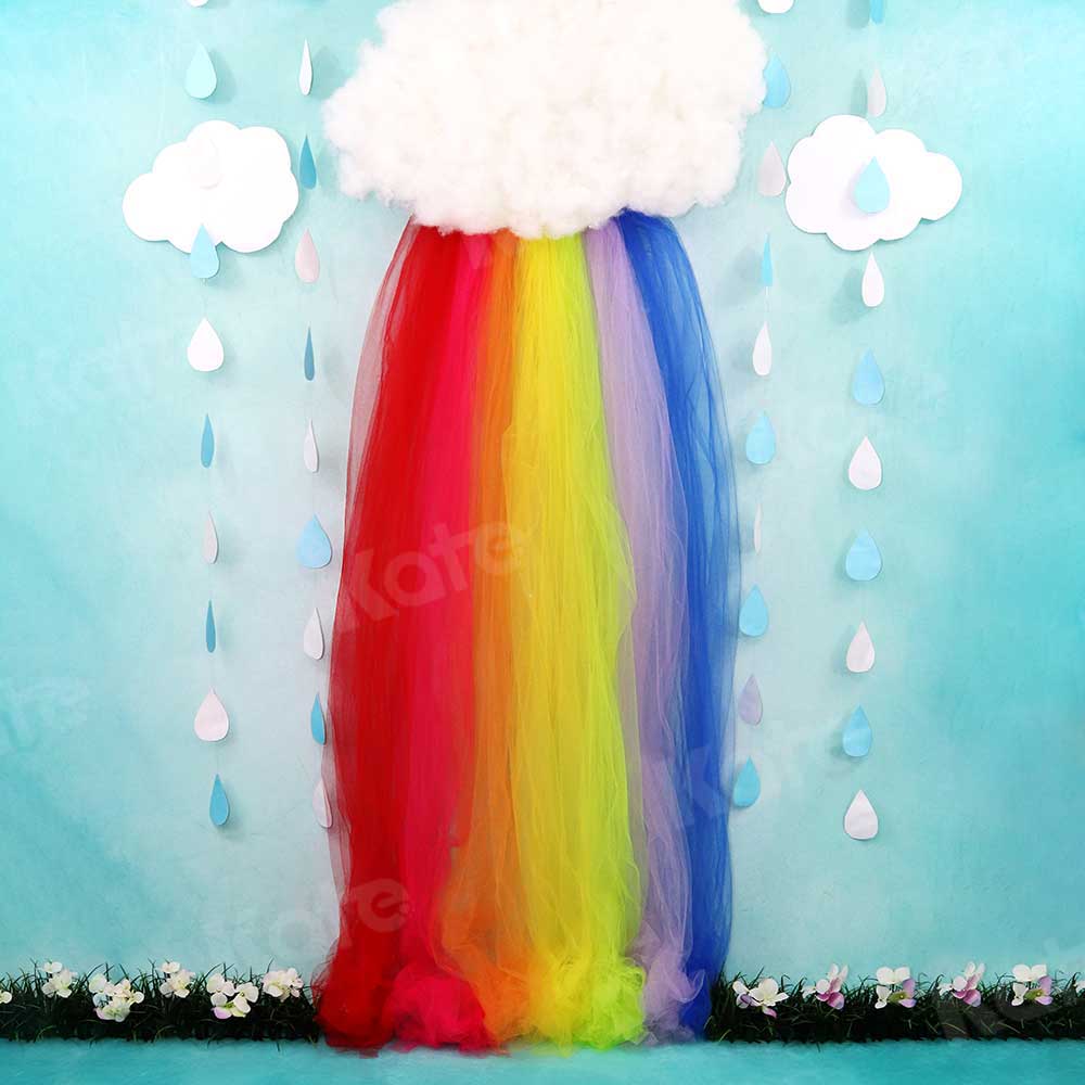 Kate Rainy Spring Rainbow Flowers Children Backdrop Designed by Leann West - Kate Backdrop