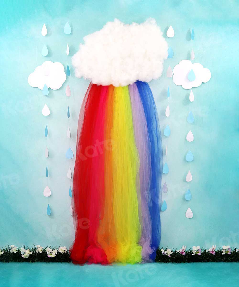 Kate Rainy Spring Rainbow Flowers Children Backdrop Designed by Leann West - Kate Backdrop