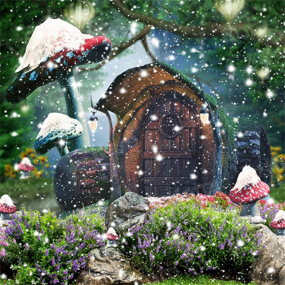Kate Snow Glitter Backdrop Mushroom Wooden Cabin for Photography