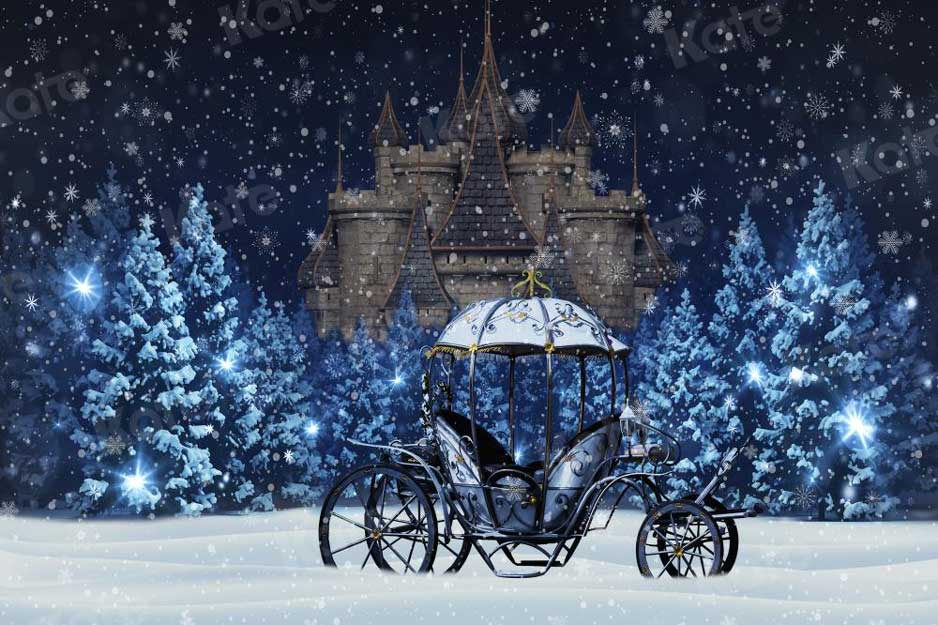 Kate Snowy Night Carriage Printed Backdrop for Photography
