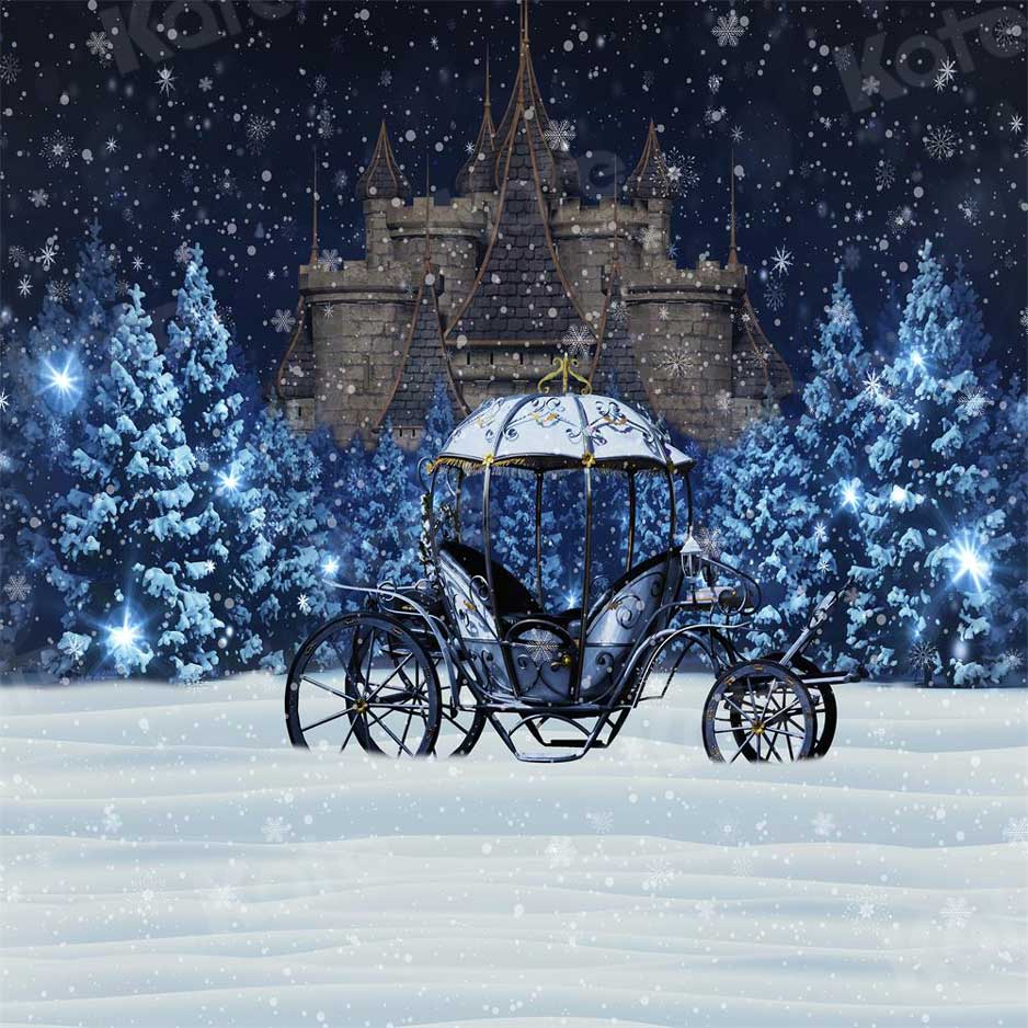 Kate Snowy Night Carriage Printed Backdrop for Photography