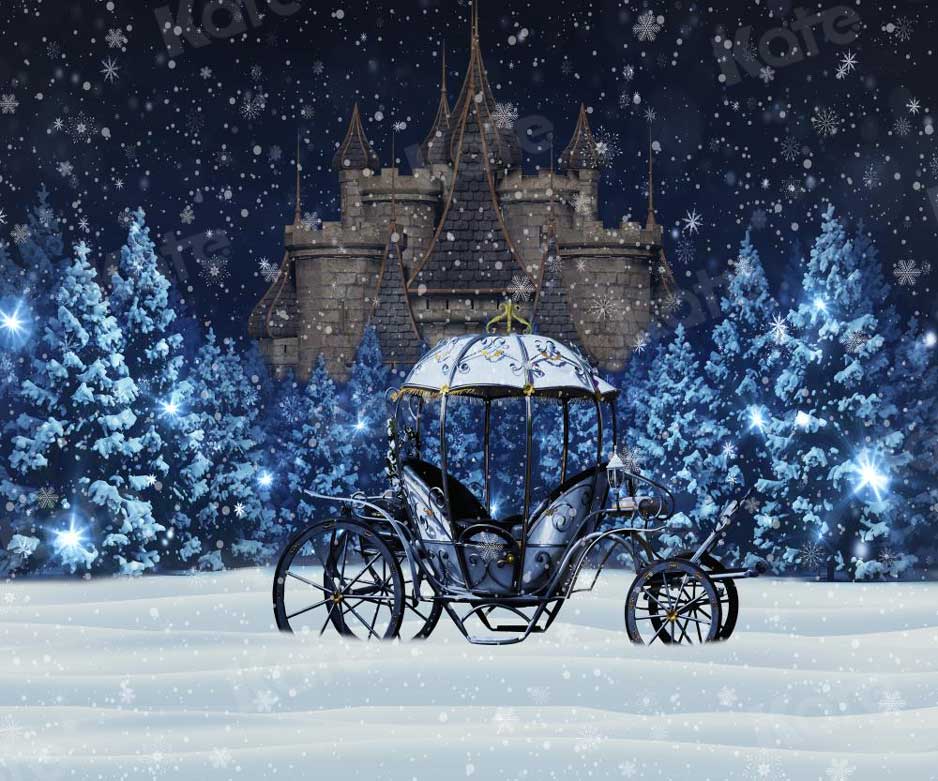 Kate Snowy Night Carriage Printed Backdrop for Photography