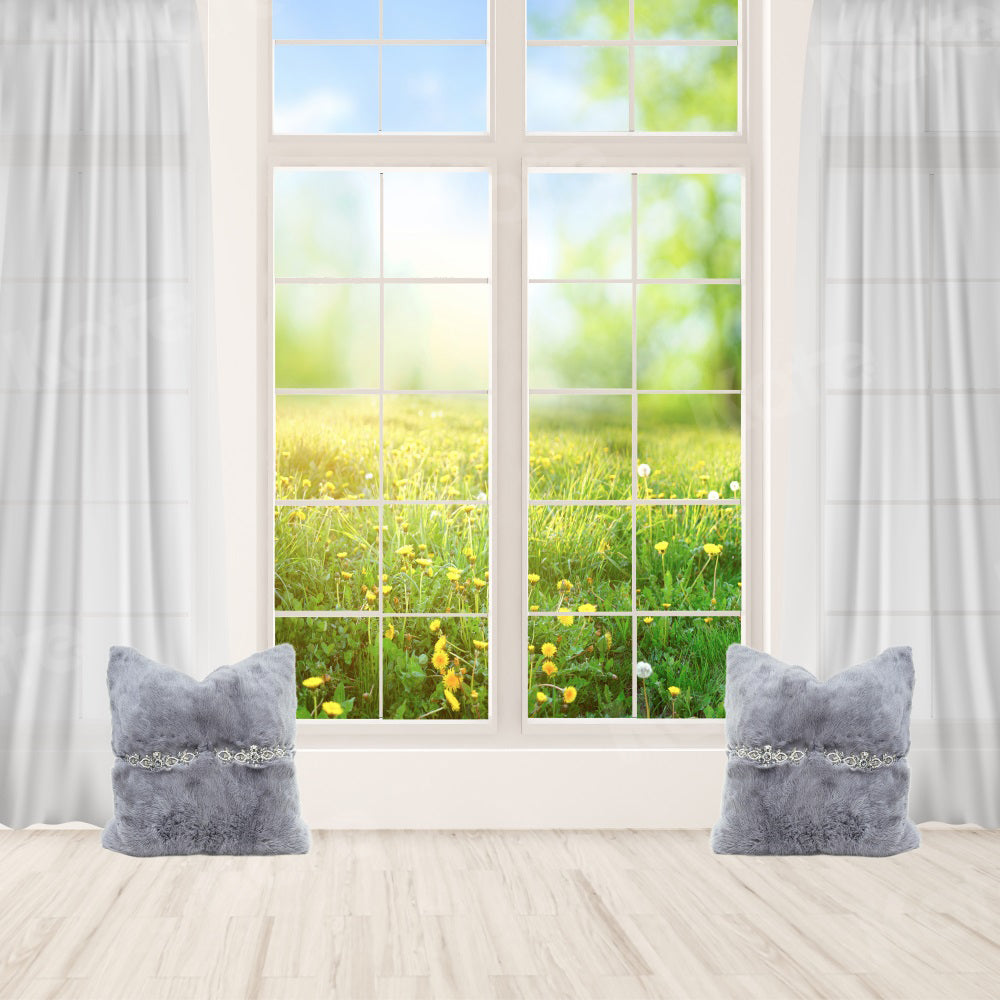 Kate Spring Scenery Backdrop Outside White Window Green Plants for Photography