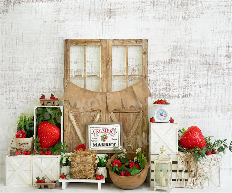 Kate Summer Strawberry Backdrop Wooden Door for Photography