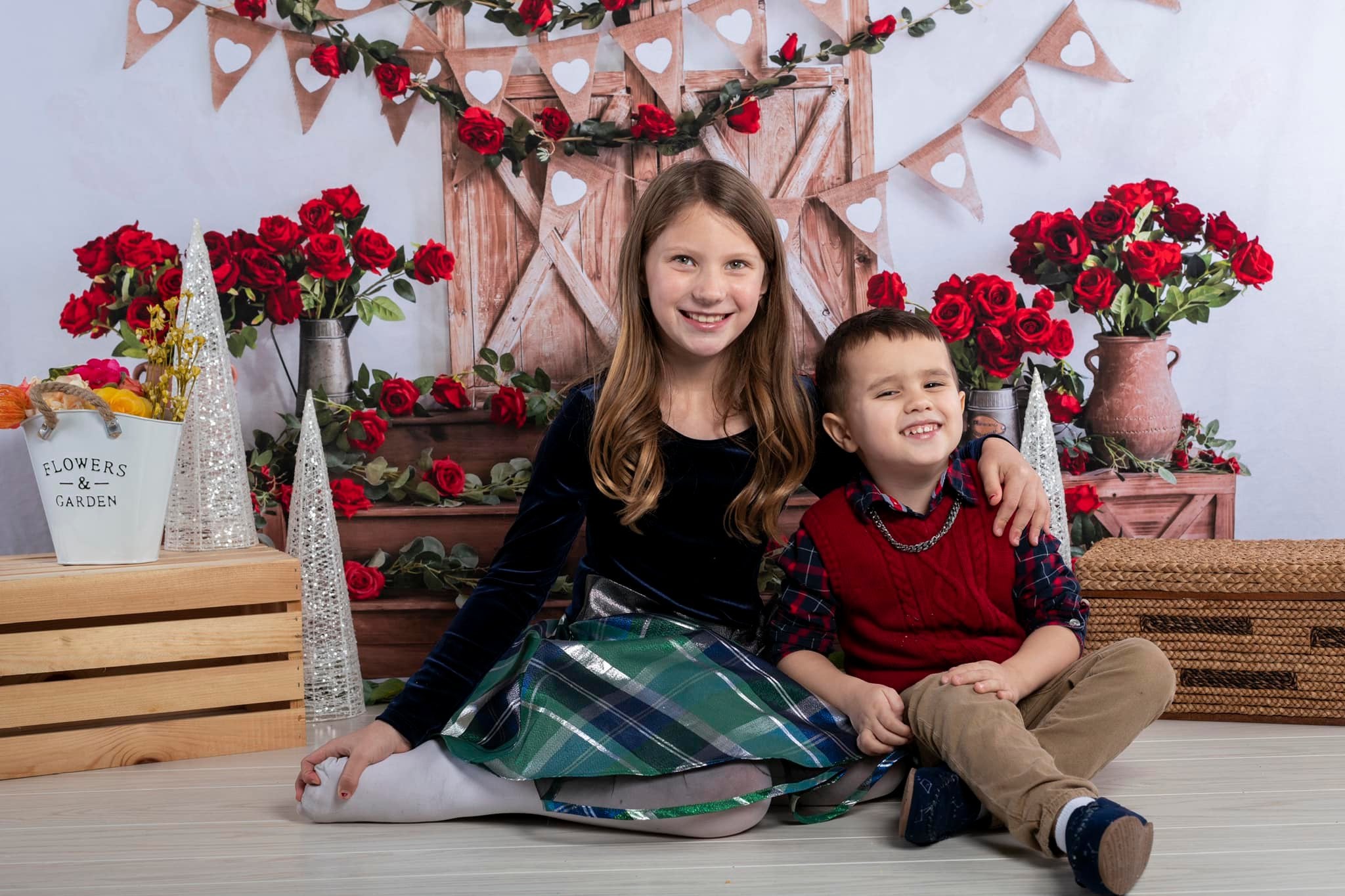 Kate Valentine's Day Backdrop Flowers Wooden Door Designed by Emetselch - Kate Backdrop