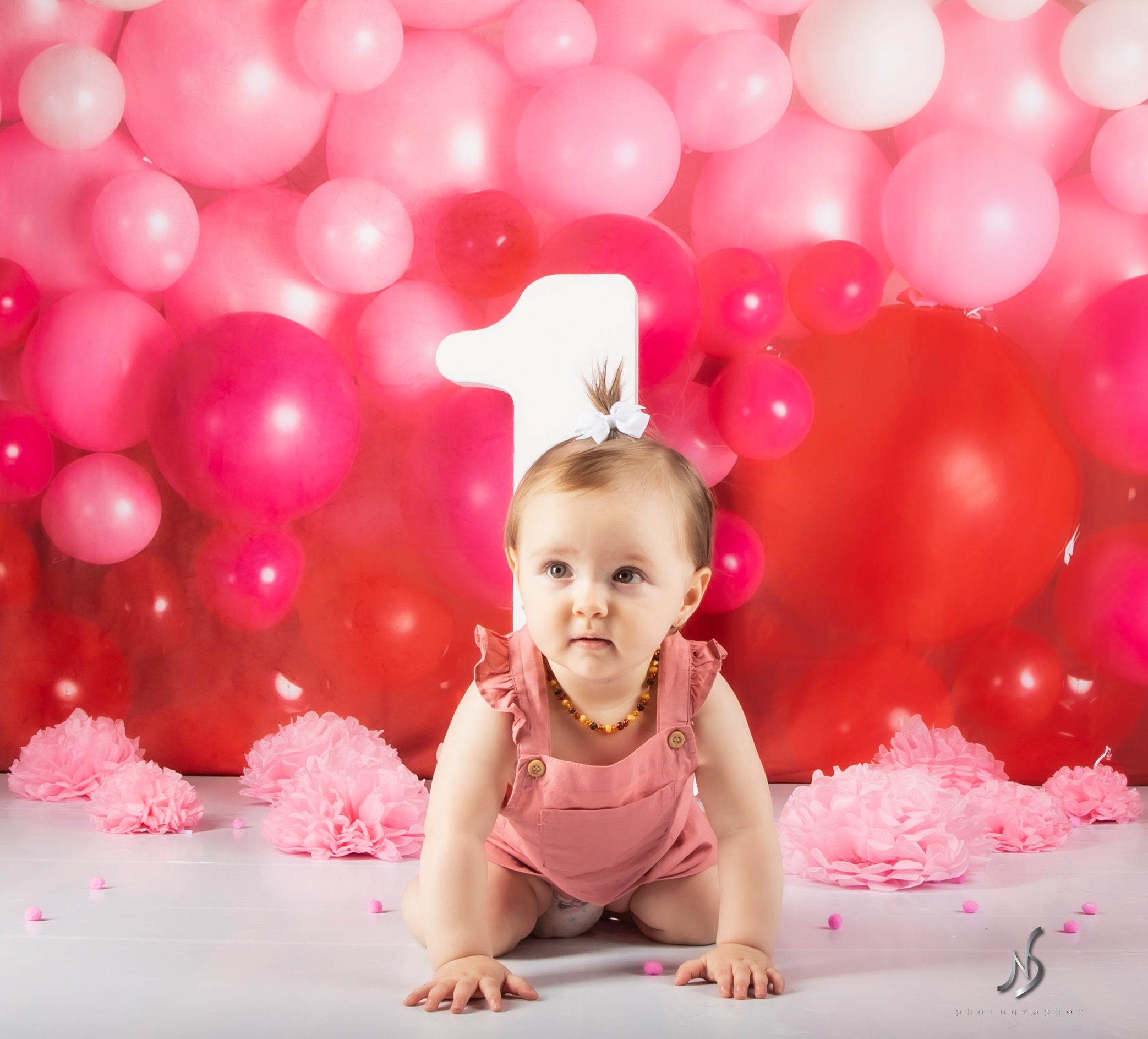 Kate Red Balloon Wall Valentine's Day Birthday Cake Smash Party Backdrop for Photography Designed by Mandy Ringe Photography - Kate Backdrop