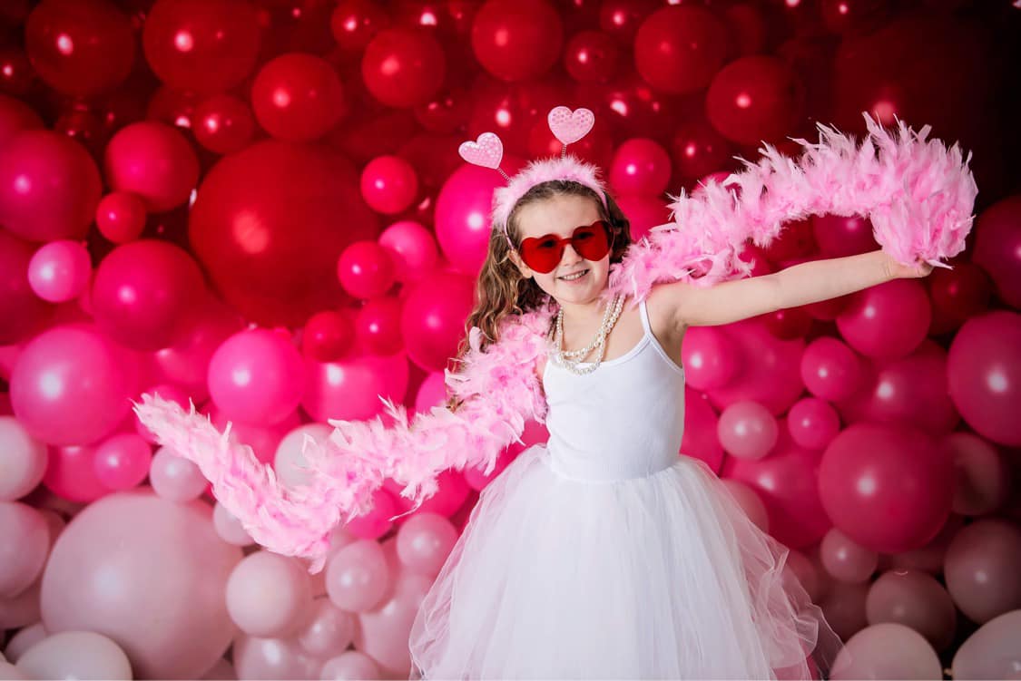 Kate Red Balloon Wall Valentine's Day Birthday Cake Smash Party Backdrop for Photography Designed by Mandy Ringe Photography - Kate Backdrop