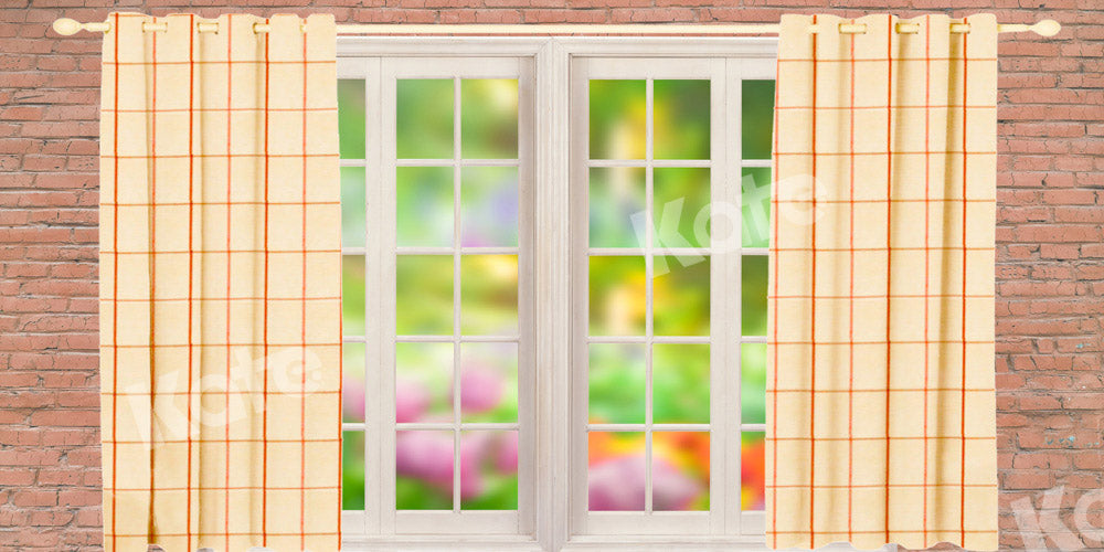 Kate White Window Backdrop Yellow Plaid Curtains Designed by Chain Photography