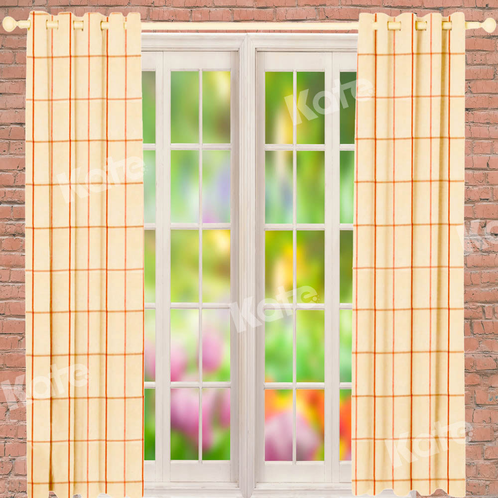 Kate White Window Backdrop Yellow Plaid Curtains Designed by Chain Photography
