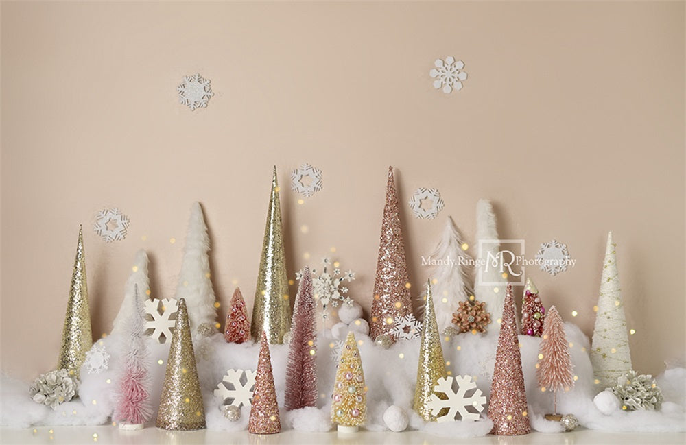 Bosque de Árboles del País de las Maravillas de Invierno Fondo Año Nuevo Rosa Oro Diseñado por Mandy Ringe Fotografía