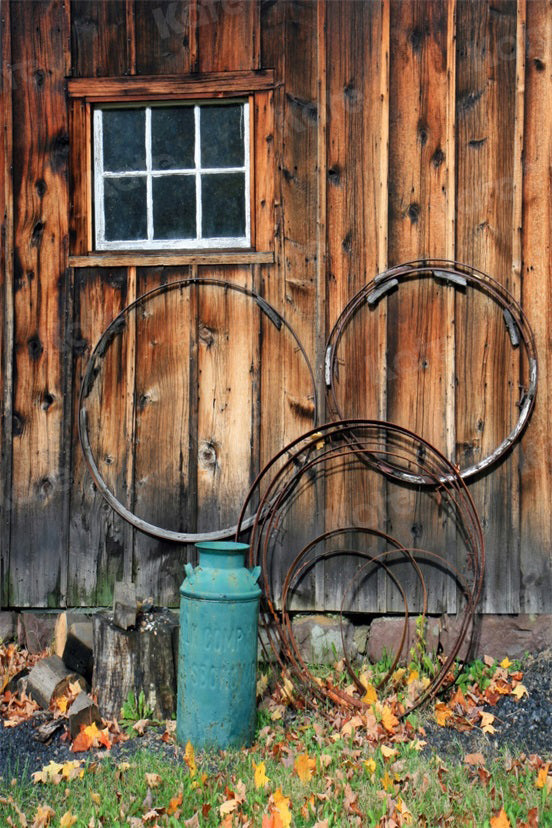 Kate Wood Wall White Windows Gas Bucket Retro Spring Backdrops - Katebackdrop