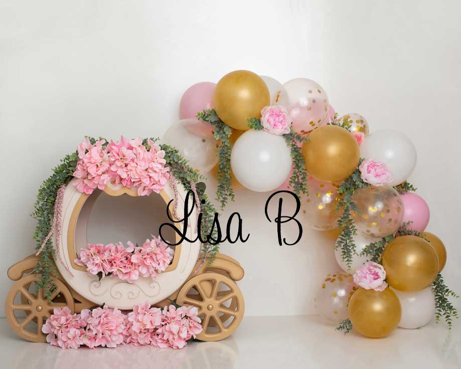 Kate Cake Smash Floral Balloon Carriage Backdrop Designed by Lisa B - Kate Backdrop