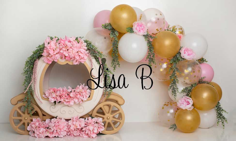 Kate Cake Smash Floral Balloon Carriage Backdrop Designed by Lisa B - Kate Backdrop