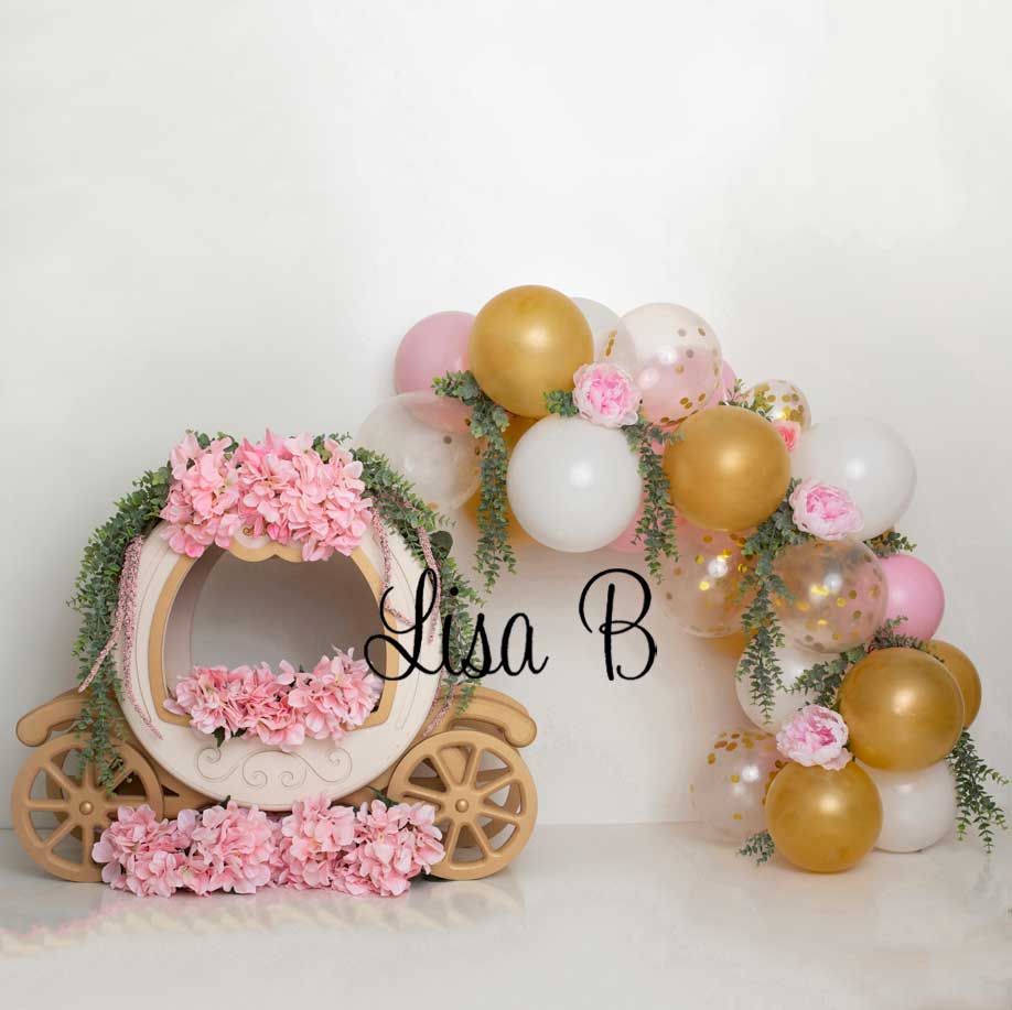 Kate Cake Smash Floral Balloon Carriage Backdrop Designed by Lisa B - Kate Backdrop