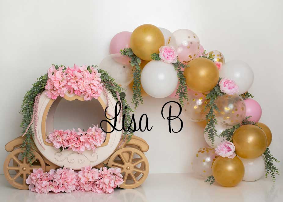 Kate Cake Smash Floral Balloon Carriage Backdrop Designed by Lisa B - Kate Backdrop