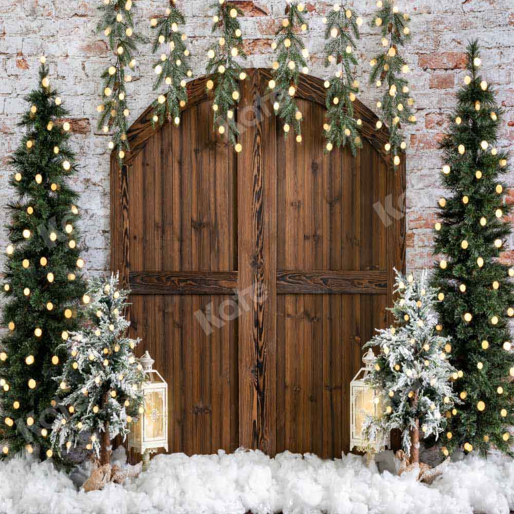 Kate Christmas Backdrop Winter Brick Wall Barn Door Designed by Emetselch