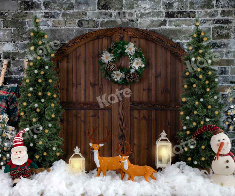 Kate Christmas Brick Wall Backdrop Barn Door Designed by Emetselch - Kate Backdrop