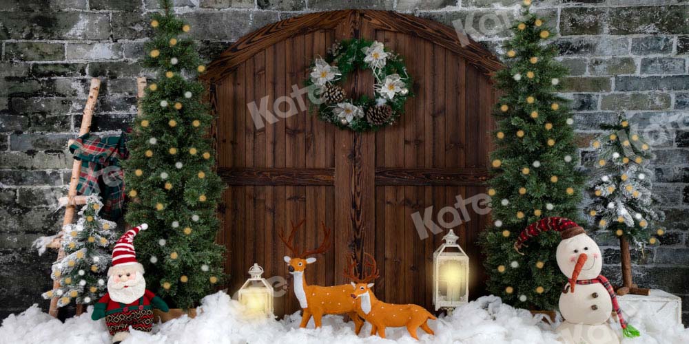Kate Christmas Brick Wall Backdrop Barn Door Designed by Emetselch - Kate Backdrop