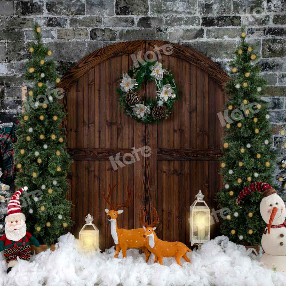 Kate Christmas Brick Wall Backdrop Barn Door Designed by Emetselch - Kate Backdrop