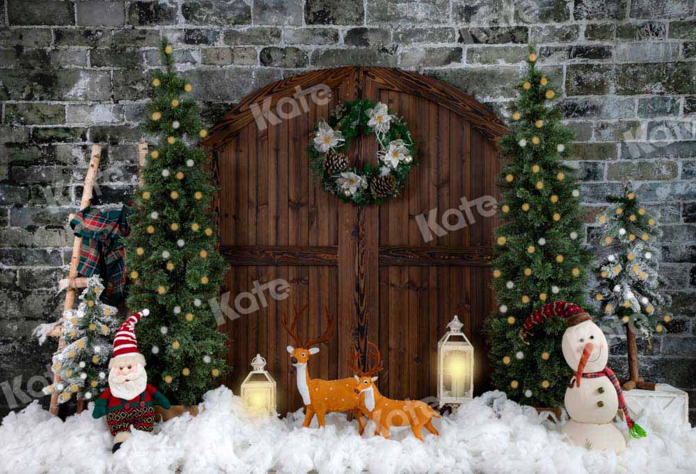 Kate Christmas Brick Wall Backdrop Barn Door Designed by Emetselch - Kate Backdrop