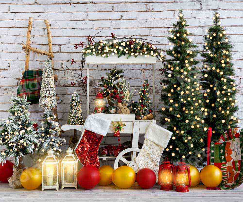 Kate Christmas Trolley Backdrop Balloon Brick Wall Designed by Emetselch - Kate Backdrop