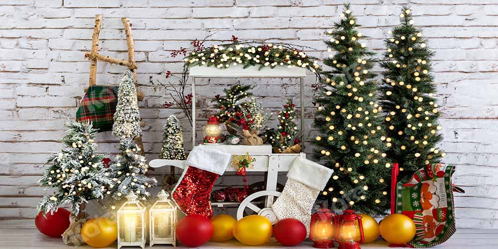 Kate Christmas Trolley Backdrop Balloon Brick Wall Designed by Emetselch - Kate Backdrop