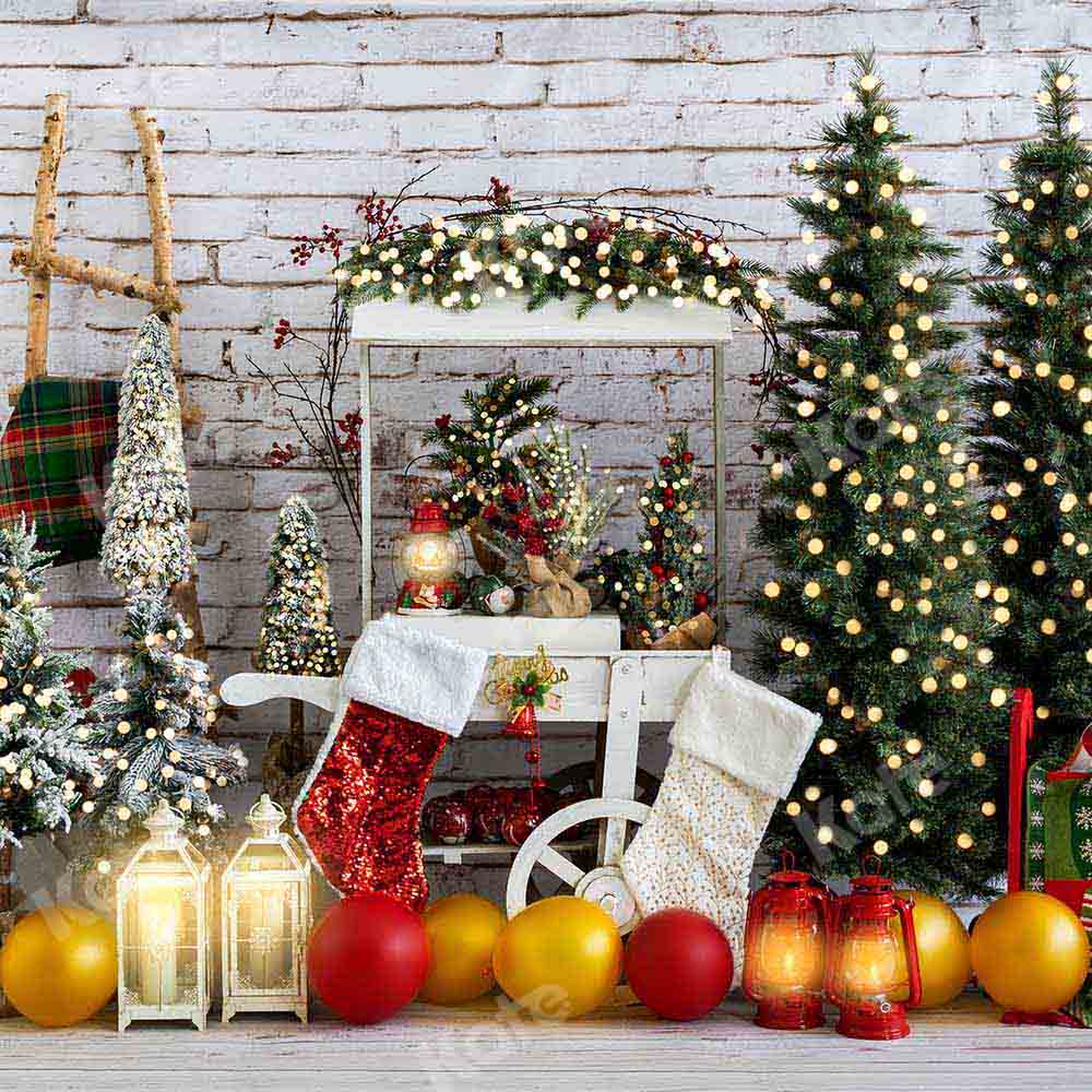 Kate Christmas Trolley Backdrop Balloon Brick Wall Designed by Emetselch - Kate Backdrop