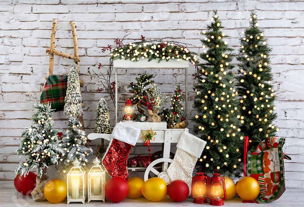 Kate Christmas Trolley Backdrop Balloon Brick Wall Designed by Emetselch - Kate Backdrop