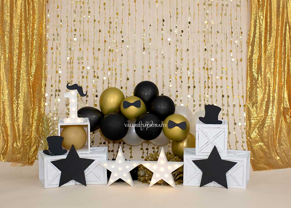 Kate Golden Balloon Backdrop Mr. One-derful Cake Smash Designed by Valerie Miranda - Kate Backdrop