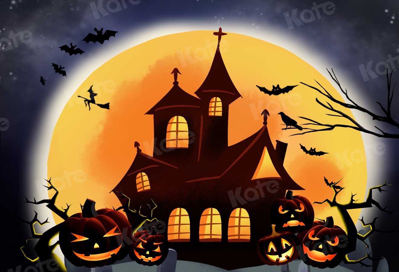 Kate Halloween Backdrop Pumpkins Witch House Designed by Chain Photography