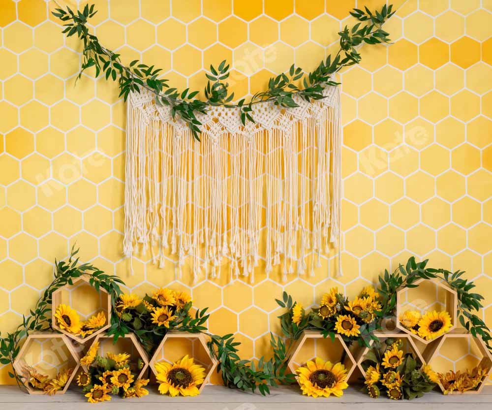 Kate Honeycomb Backdrop Yellow Boho Cake Smash Designed by Emetselch