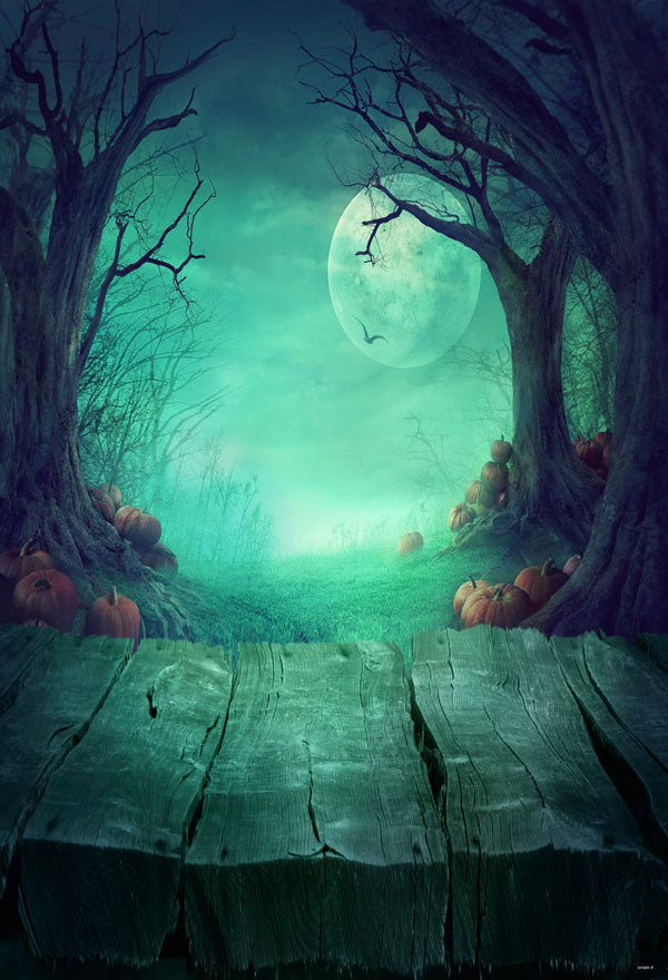 Kate Photography Fantastic Halloween Backdrops Forest Night Moon - Katebackdrop