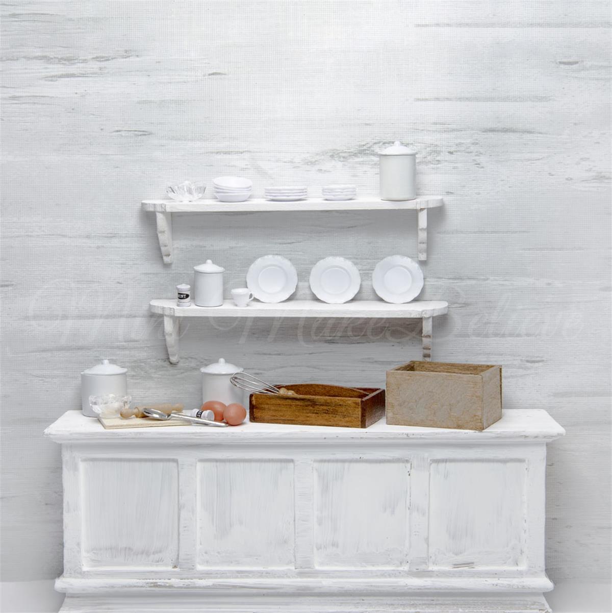 Kate Shabby White Kitchen Backdrop Designed by Mini MakeBelieve