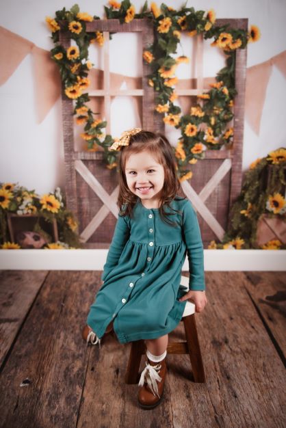 Kate Spring Sunflower Barn Door Decoration Backdrop Designed by Megan Leigh Photography - Kate Backdrop