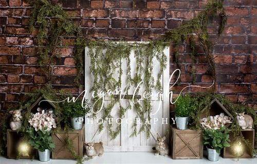 Katebackdrop鎷㈡綖Kate Easter\Spring Brick Garden Bunnies Backdrop Designed by Megan Leigh Photography