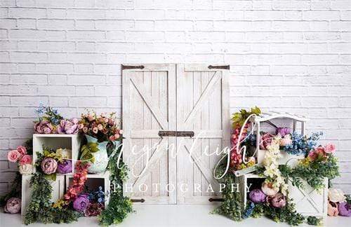 Katebackdrop鎷㈡綖Kate Spring Colorful Flowers Barn Door Backdrop Designed by Megan Leigh Photography