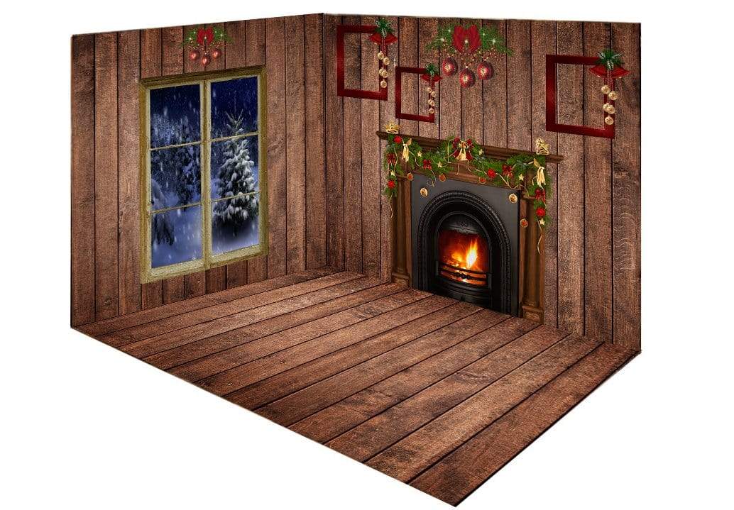 Katebackdrop鎷㈡綖Kate Christmas Dark wood room set